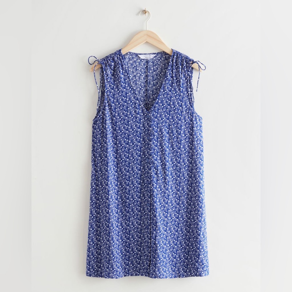 & Other Stories Ditzy Floral Sleeveless Mini Shift Dress Sz EU 40 Blue/White